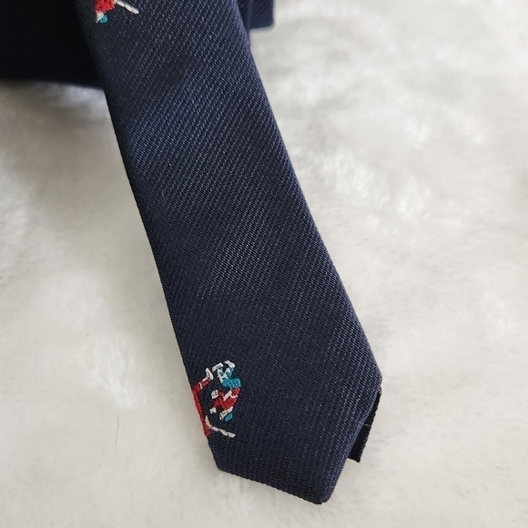 Lands' End Direct Merchants Silk Navy Blue Baseball Player Catcher Necktie Tie - Picture 8 of 11